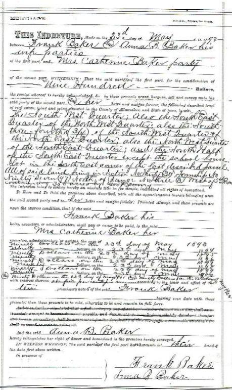 1892 Baker land transaction