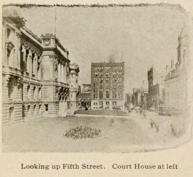 Lookup Up 5th Street, Court House at left, Des Moines, Iowa