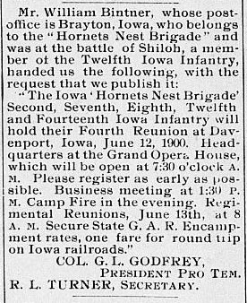 Bintner, Audubon County Journal 5-10-1900