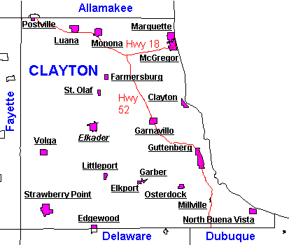 County map showing towns & relative sizes