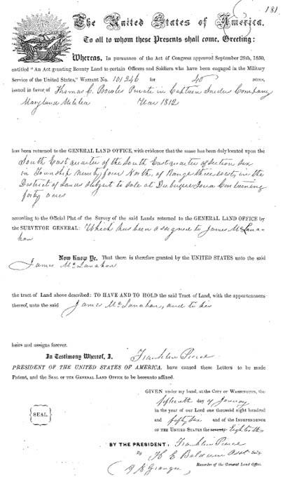 Thomas C. Bowles Bounty Land Warrant