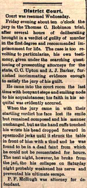 Cresco Twin babies Murder Howard County Times Thursday Nov. 5, 1903