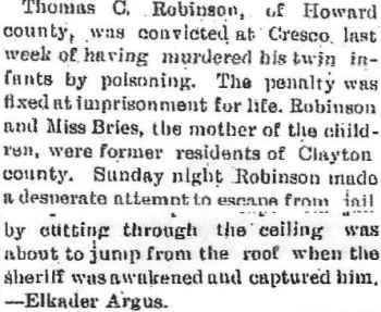 Cresco Twin babies Murder Elgin Echo Thursday Nov. 12, 1903