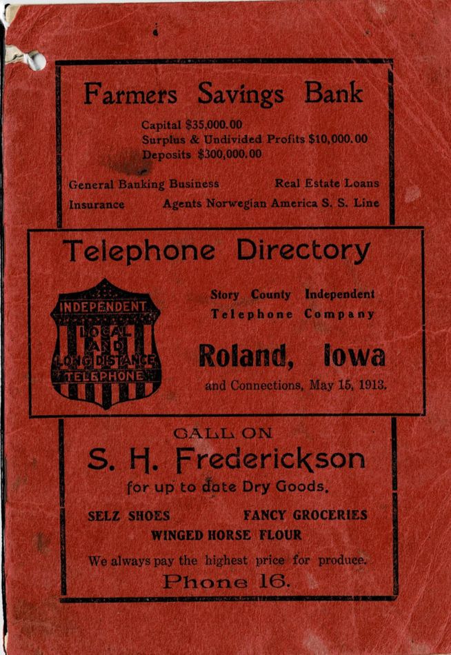 1913 Roland Telephone Directory image 01