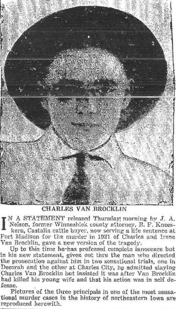 Van Brocklin Murder Mason City Globe Gazette, Mason City Iowa Thursday Nov. 27, 1930