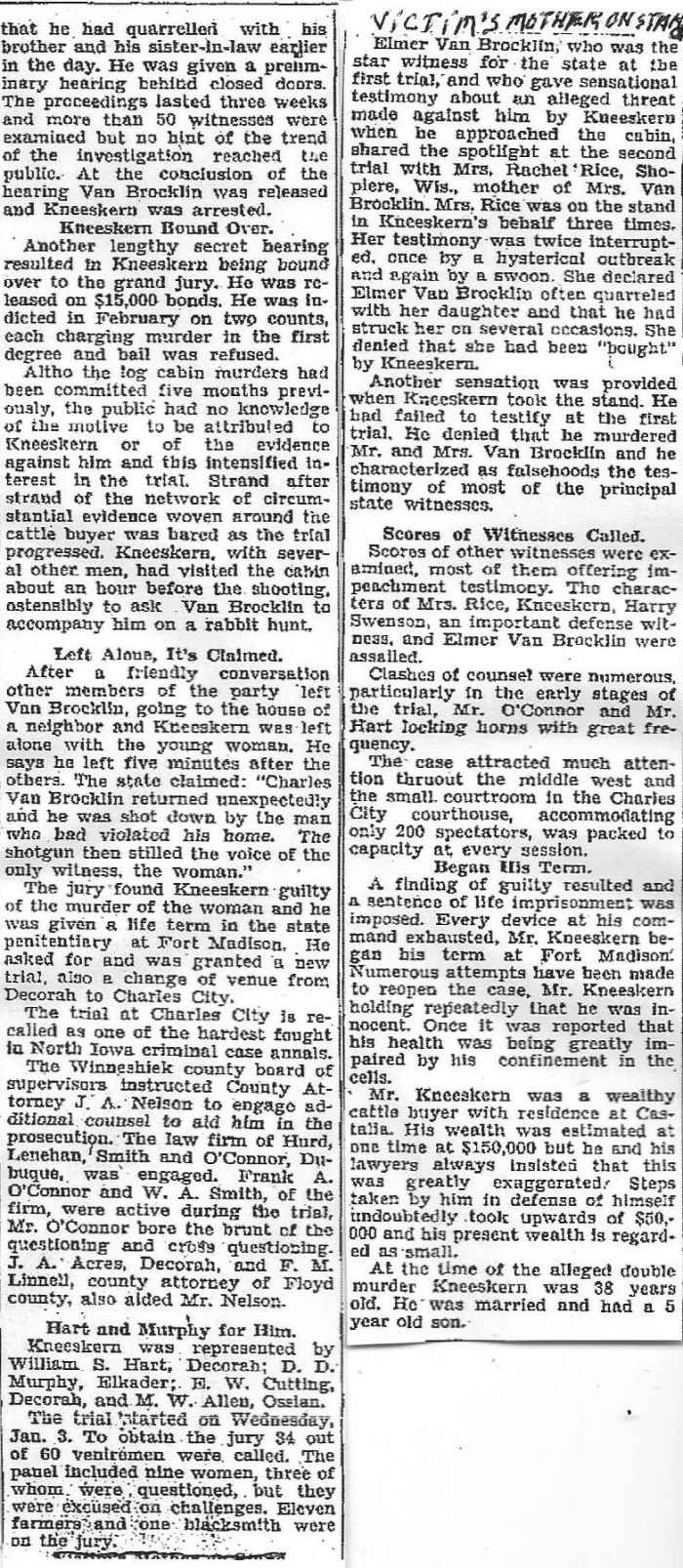 Van Brocklin Murder Mason City Globe Gazette, Mason City Iowa Thursday Nov. 27, 1930