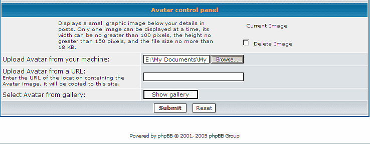 Avatar control panal